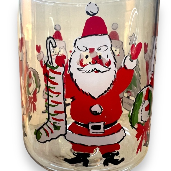 Vintage Clear Glass‎ Christmas Santa Wine Glasses 6" Tall Set of 4 - Picture 5 of 6